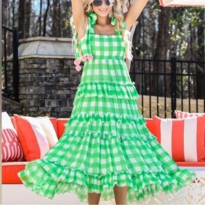 Sundress Berenice Gingham Lime Green Dress Size XS S